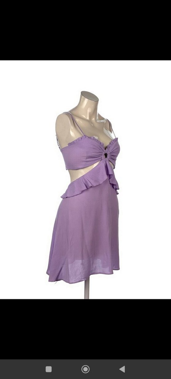 Mor Mini Straplez Fırfırlı Bohem Elbise - Görsel 2