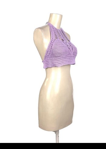 Lila Örgü Bohem Kısa Büstiyer - Görsel 2