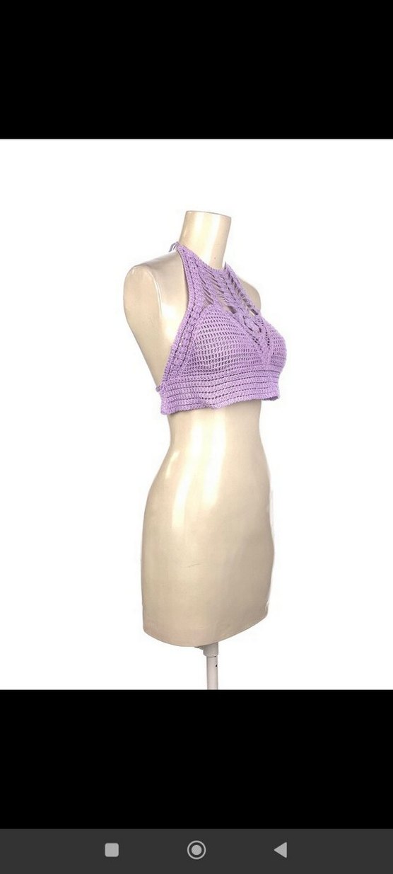 Lila Örgü Bohem Kısa Büstiyer - Görsel 2