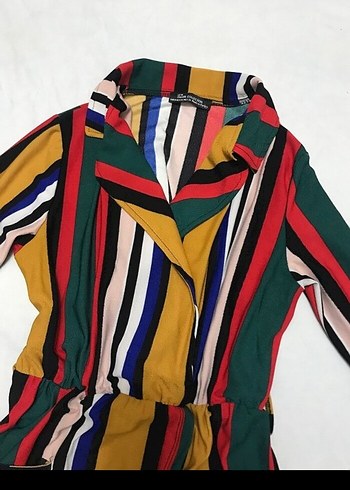 Çizgili Uzun Kollu Bohem Kadın Elbise - Görsel 2