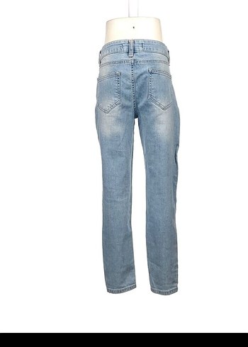 Kadın Gri Mavi Kemerli Yırtık Midi Denim Pantolon - Görsel 3