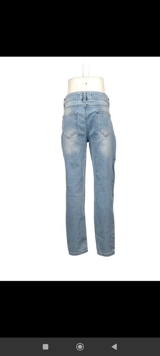 Kadın Gri Mavi Kemerli Yırtık Midi Denim Pantolon - Görsel 3