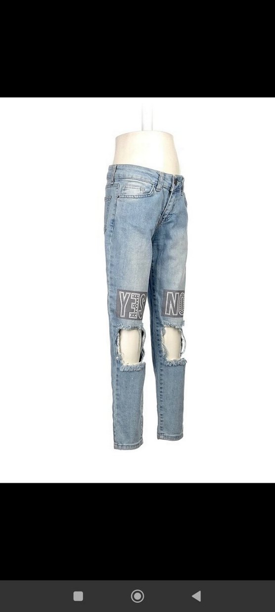 Kadın Gri Mavi Kemerli Yırtık Midi Denim Pantolon - Görsel 2