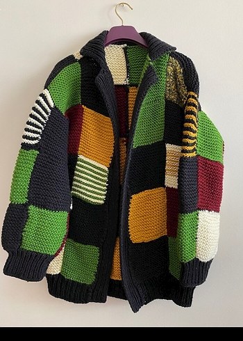 Renkli Örgü Kadın Hırka, Bohem Stil - Görsel 2