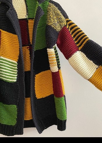 Renkli Örgü Kadın Hırka, Bohem Stil - Görsel 3