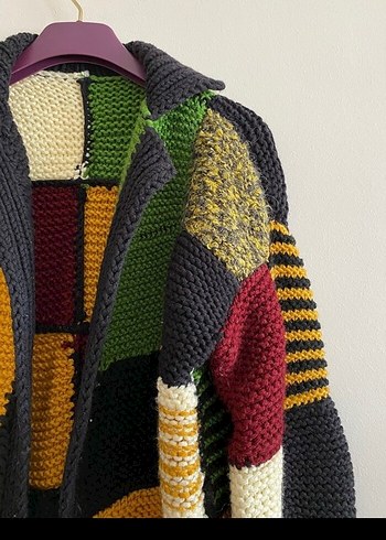 Renkli Örgü Kadın Hırka, Bohem Stil - Görsel 4