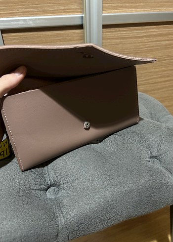Bej Deri Kadın Kemerli Clutch Cüzdan - Görsel 6