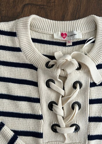 Çizgili Bağcıklı Bohem Kadın Triko - Görsel 2