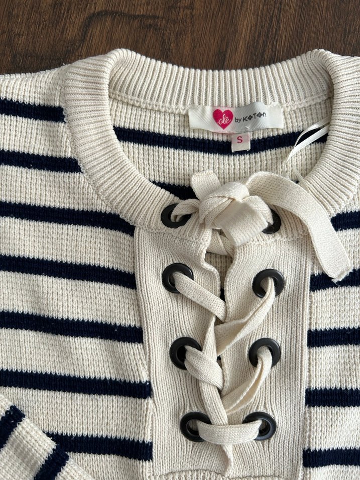 Çizgili Bağcıklı Bohem Kadın Triko - Görsel 2