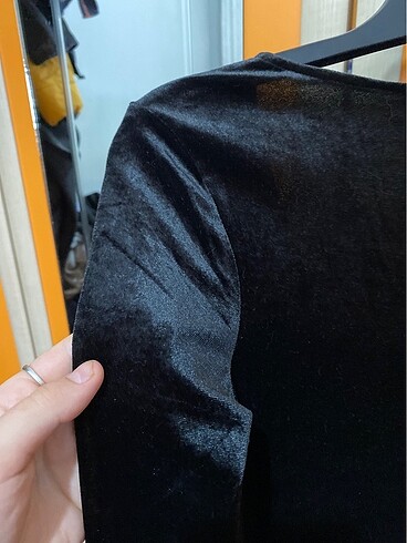 xs Beden siyah Renk Kışlık kadife kısa elbise siyah hm H&M uzun kollu gece