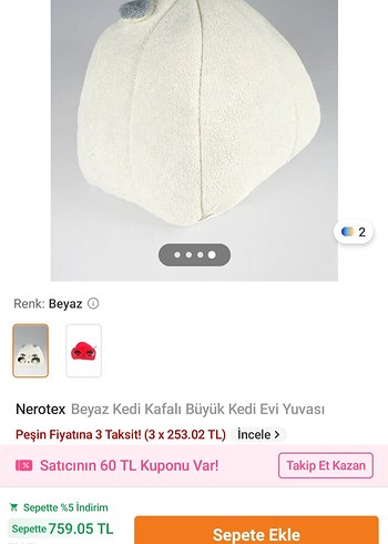 Beyaz Kedi Kafalı Büyük Kedi Evi - Görsel 3