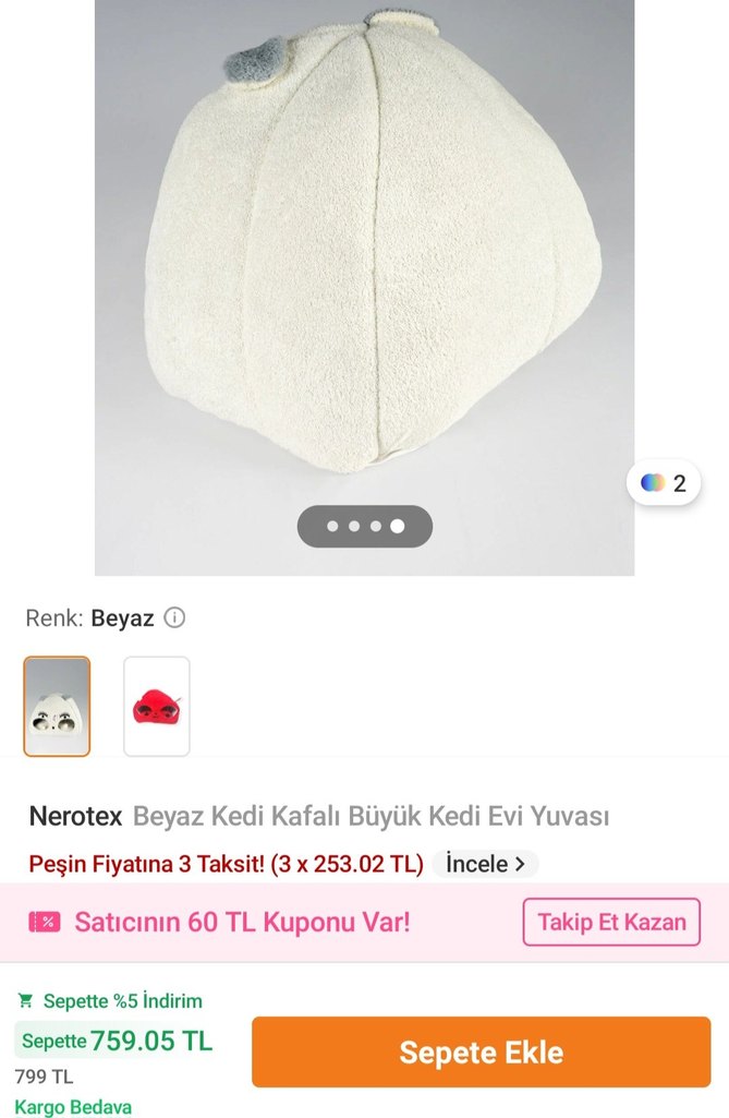 Beyaz Kedi Kafalı Büyük Kedi Evi - Görsel 3