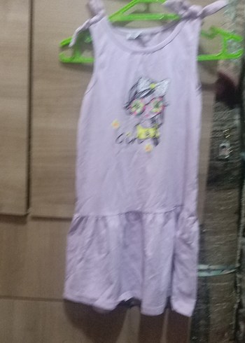 Mor Baskılı Kolsuz Kız Elbise - Görsel 3