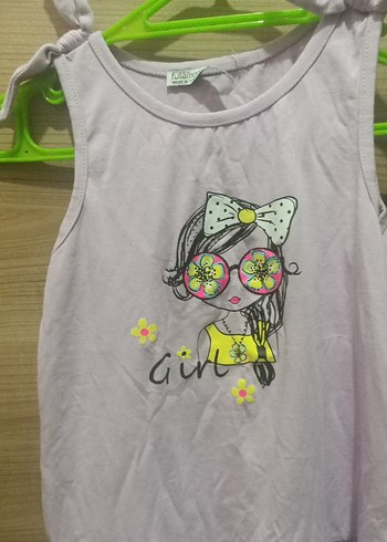 Mor Baskılı Kolsuz Kız Elbise - Görsel 2