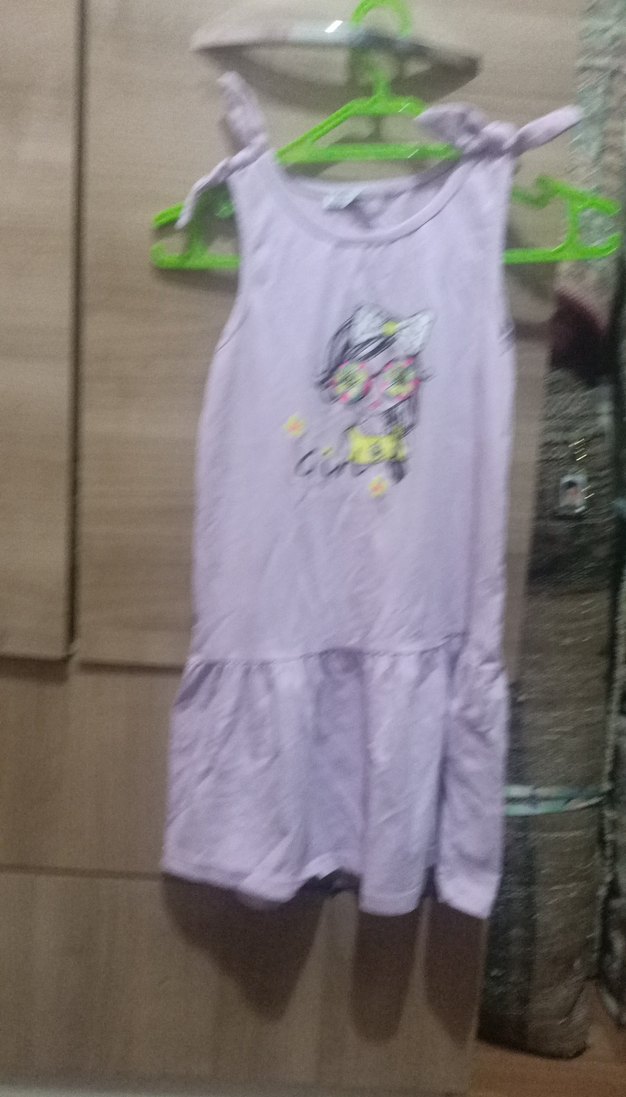 Mor Baskılı Kolsuz Kız Elbise - Görsel 3