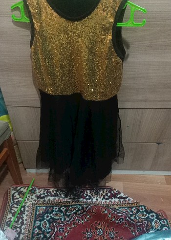 Kolsuz, Altın Renkli Parlak tüllü kız elbise - Görsel 2