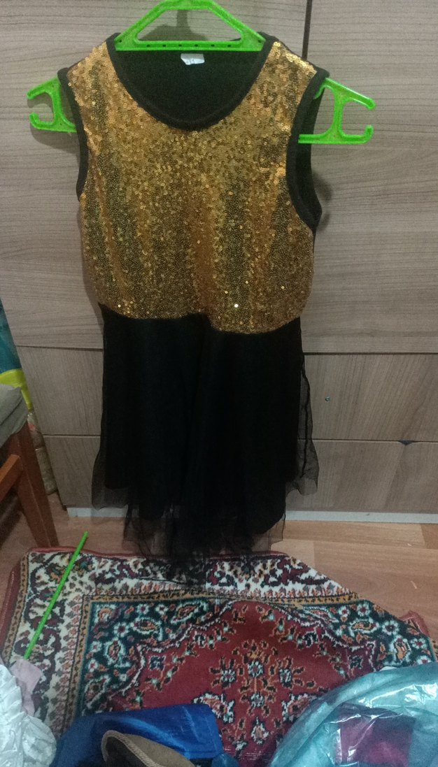 Kolsuz, Altın Renkli Parlak tüllü kız elbise - Görsel 2