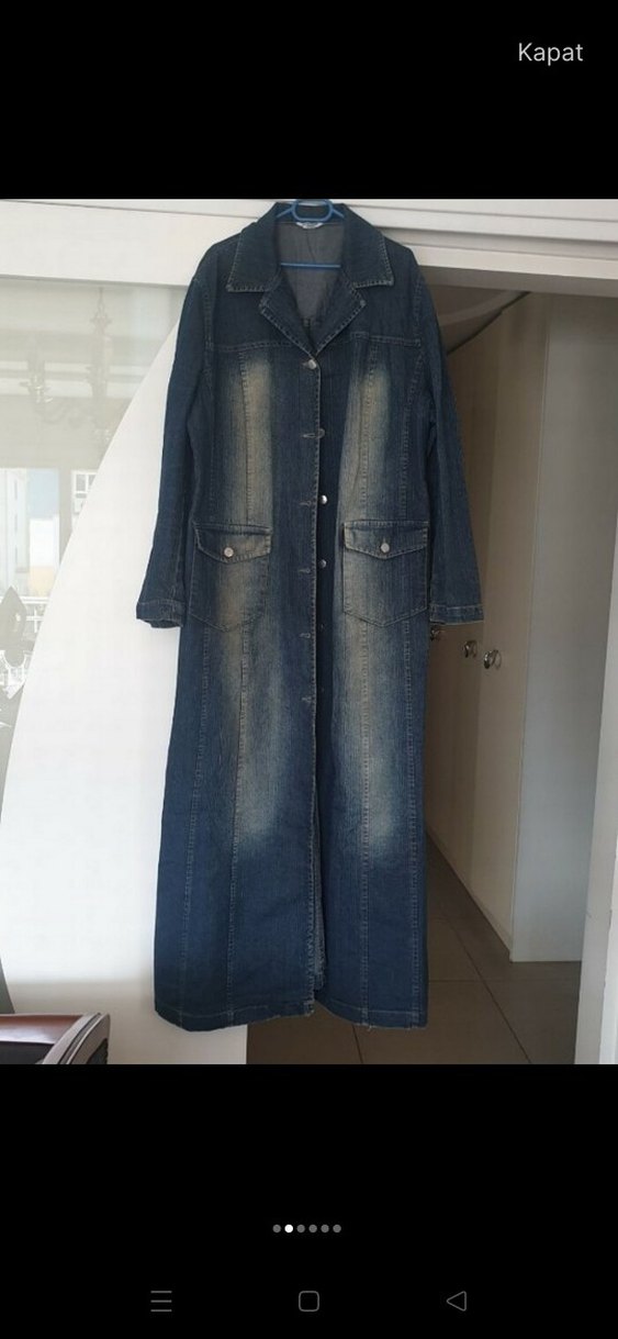Kadın Uzun Düğmeli kot pardesü - Görsel 4