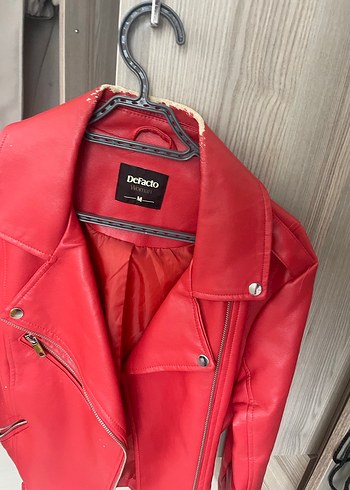 Kırmızı Deri Biker Ceket - Görsel 4