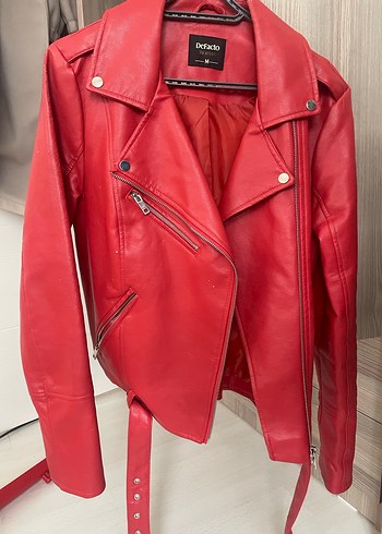 Kırmızı Deri Biker Ceket - Görsel 2