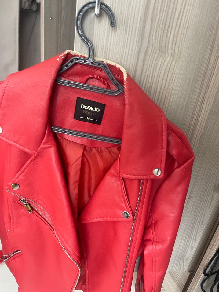 Kırmızı Deri Biker Ceket - Görsel 4