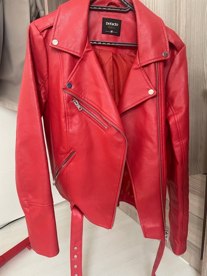 Kırmızı Deri Biker Ceket - Görsel 2