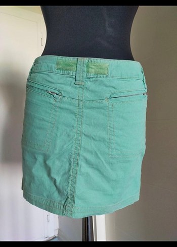American Retro Turkuaz Kemerli Mini Denim Etek