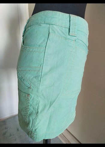 36 Beden Turkuaz Kemerli Mini Denim Etek