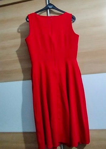 Klasik Kırmızı Midi Elbise - Görsel 2