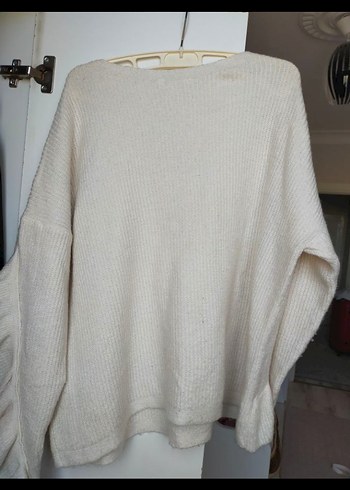 KOTON Kadın Beyaz Fırfırlı Triko Kazak - Görsel 4