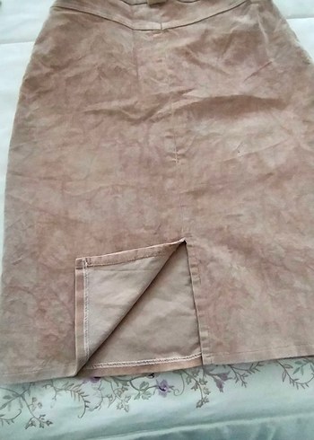 vintage Kadın hardal sarısı kadife kısa Etek - Görsel 2