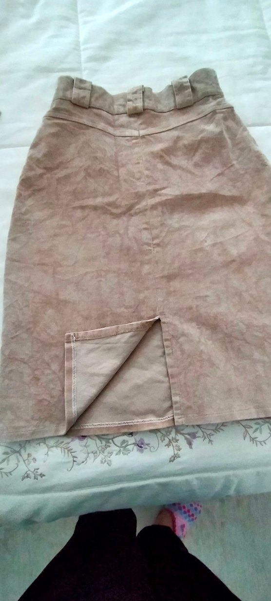 vintage Kadın hardal sarısı kadife kısa Etek - Görsel 2