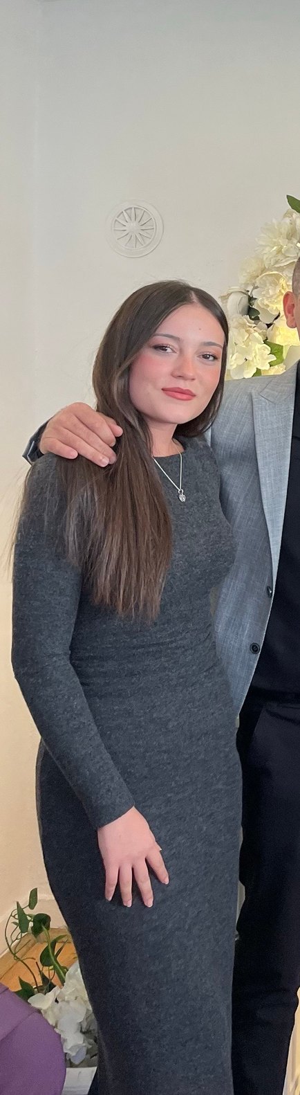 Gri Yüksek Yakalı Uzun Denim Elbise - Görsel 3