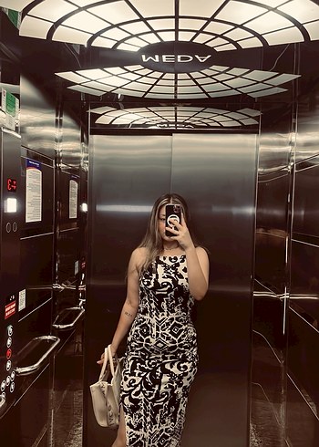 Siyah Zebra Desenli Transparan Midi Elbise - Görsel 2