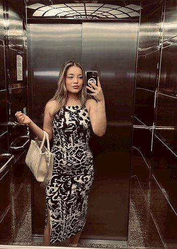 Siyah Zebra Desenli Transparan Midi Elbise - Görsel 3