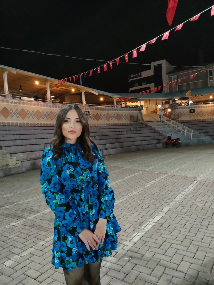 Mavi Tie-Dye Mini Uzun Kollu Elbise - Görsel 2