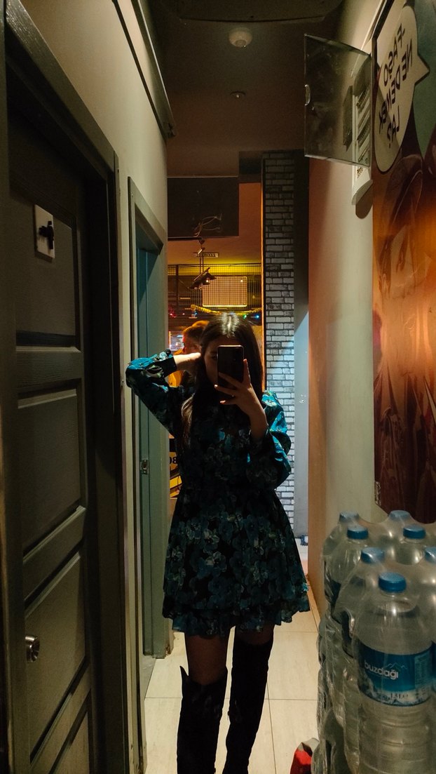 Mavi Tie-Dye Mini Uzun Kollu Elbise - Görsel 4