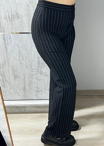 Siyah Çizgili Kumaş Pantolon - Görsel 3