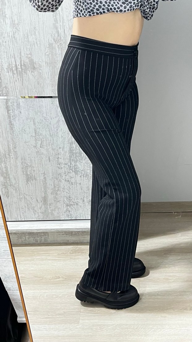 Siyah Çizgili Kumaş Pantolon - Görsel 3
