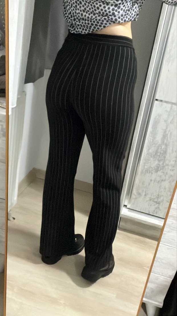 Siyah Çizgili Kumaş Pantolon - Görsel 4