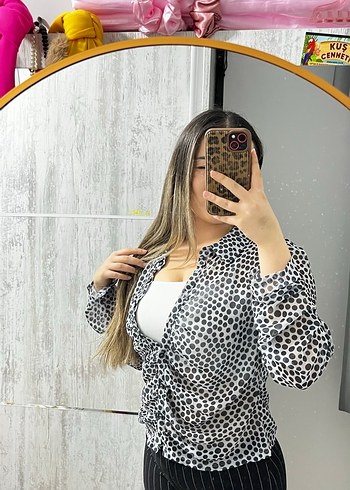 Şeffaf Zebra Desenli V Yaka Kadın Gömlek - Görsel 4