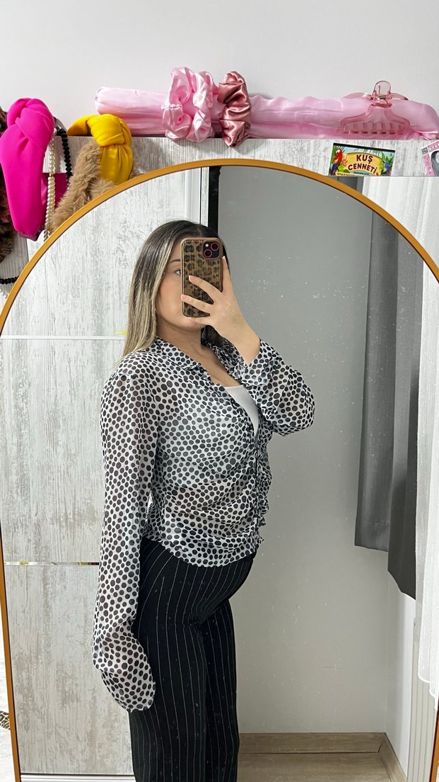 Şeffaf Zebra Desenli V Yaka Kadın Gömlek - Görsel 3