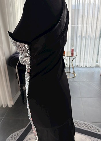 Drapeli Straplez Parlak Abiye Elbise - Görsel 2