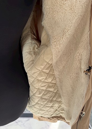 Kürklü Bej Midi Kadın Ceket - Görsel 5