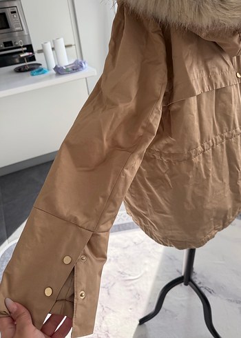 Kürklü Bej Midi Kadın Ceket - Görsel 4