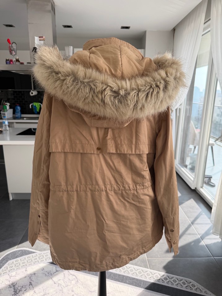 Kürklü Bej Midi Kadın Ceket - Görsel 2