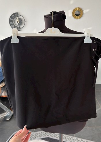 Siyah Mini Drapeli şort  Etek - Görsel 2