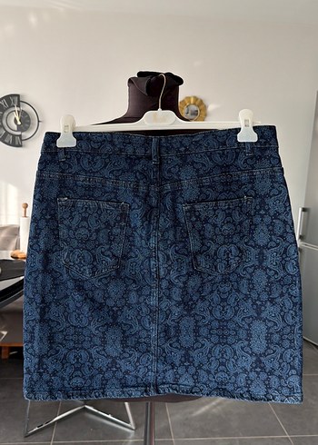Desenli Lacivert Kot Midi Etek - Görsel 2