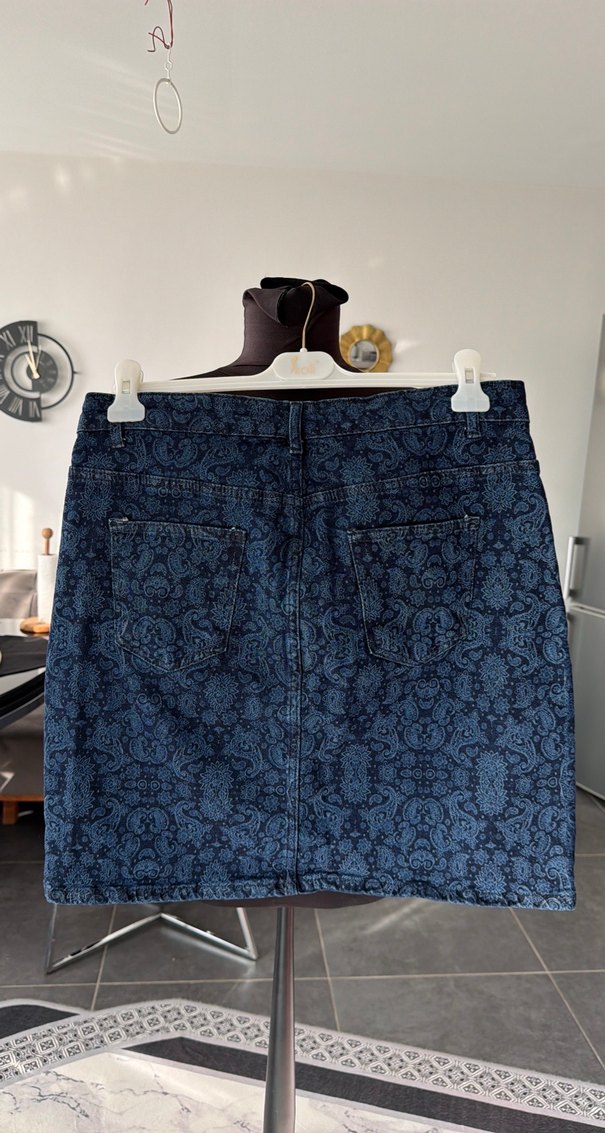 Desenli Lacivert Kot Midi Etek - Görsel 2