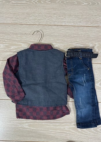 Bordo Batik Desenli Bebek Erkek Kot Takım - Görsel 2